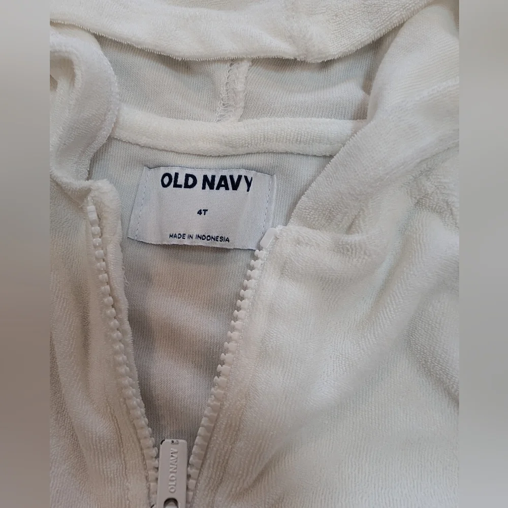 Old Navy 4T White Swim Coverup Terry Cloth Hooded Dress Swimsuit Bathing Suit